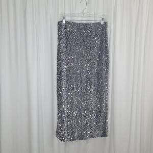 Silver Sequin Midi Skirt - Elegant Evening Shine